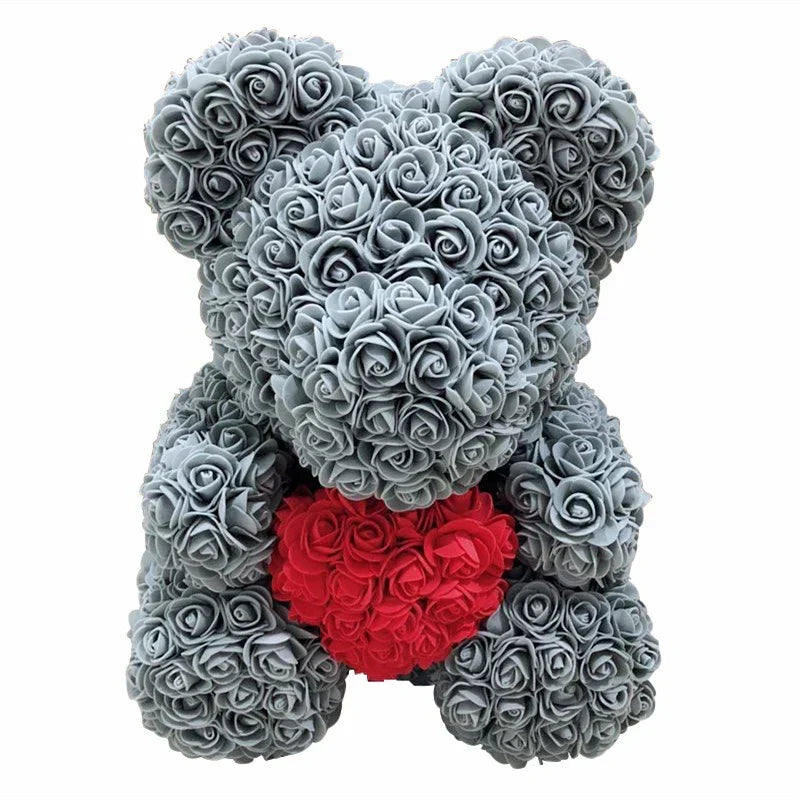 Thermabuild | Rose Bear Artificial Flower Teddy Bear - Handmade PE Foam Everlasting Roses Gift for Women - Romantic Anniversary and Valentines Decor - 40cm Red