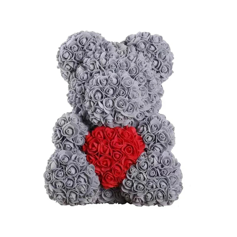 Thermabuild | Rose Bear Artificial Flower Teddy Bear - Handmade PE Foam Everlasting Roses Gift for Women - Romantic Anniversary and Valentines Decor - 40cm Red