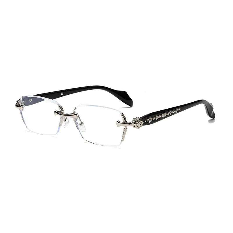 Thermabuild | Unisex Rimless Square Reading Glasses - Blue Light Blocking Lightweight Metal Frame Eyeglasses for Men and Women - Presbyopia Corrective Lenses