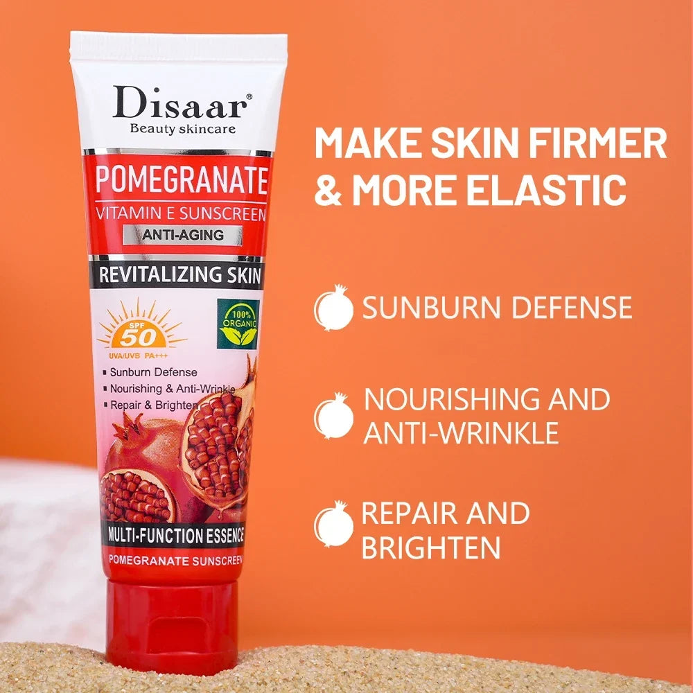 Thermabuild | Pomegranate Sunscreen SPF 50 PA+++ with Vitamin E and C - Hydrating Face and Body Moisturizing Cream for Sunburn Protection and Repair