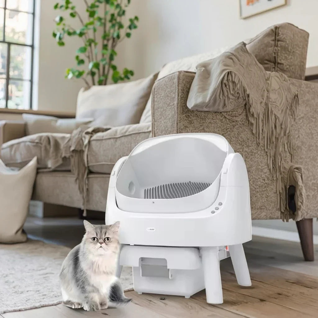Thermabuild | Extra Large Enclosed Cat Litter Box with 65L Capacity - Stainless Steel and Splash-Proof Plastic Pet Toilet with Drawer for Easy Cleaning - Grey