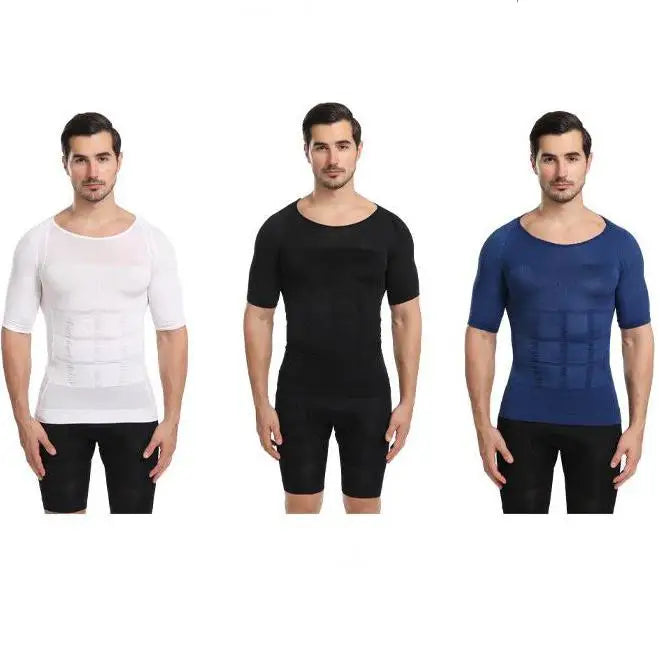 Thermabuild | Men's Compression Body Shaper T-Shirt - Slimming Abdomen Fat Burning Undershirt - Polyester Spandex Posture Corrective Vest for Men - M to XXL
