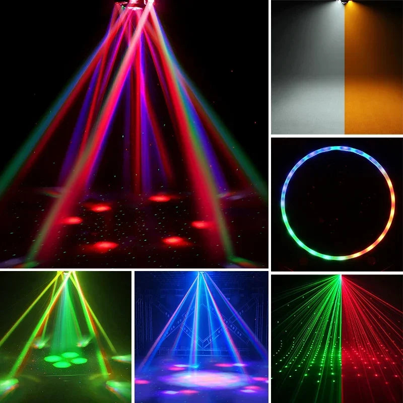 Thermabuild | Moving Head LED Stage Light 120W - RGBW 4-in-1 Bee Eye Beam DJ Lighting with 6 Rotating Arms and DMX Control for Disco Party Events