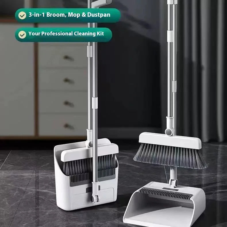 Thermabuild | Three-in-One Home Cleaning Set with Soft Bristle Nylon Broom, Plastic Dustpan, and Floor Brush - Thickened Handheld Sweeping Tools - Unisex