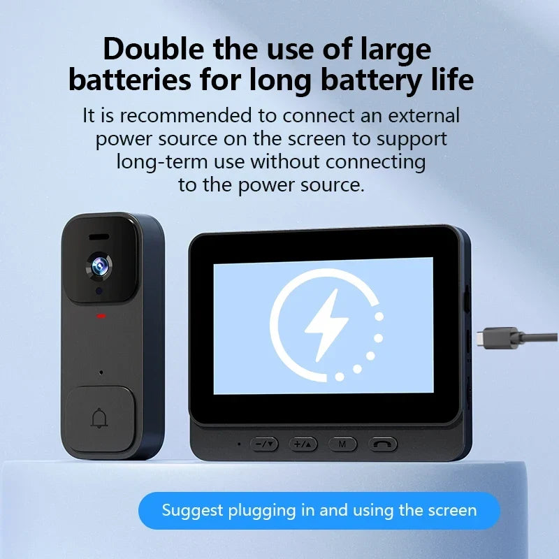 Thermabuild | Smart Video Doorbell with Touch Display and APP Control - Wireless Home Security Camera with Magic Voice Changer and USB Power - ABS Material