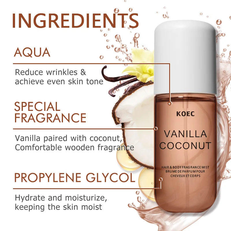 Thermabuild | Vanilla and Coconut Fragrance Mist Perfume for Women - Refreshing Moisturizing Body Spray with Triple Note Plant Extracts for Daily Use