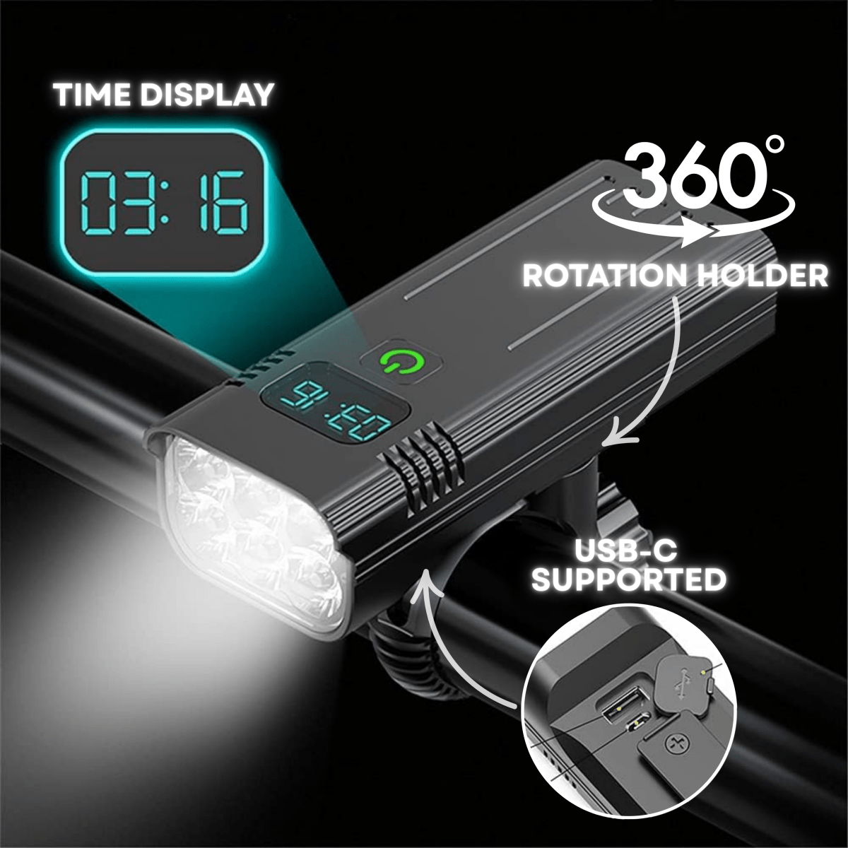 Thermabuild | 5000 Lumen Bike Light with 12 LEDs & USB-C Rechargeable Battery