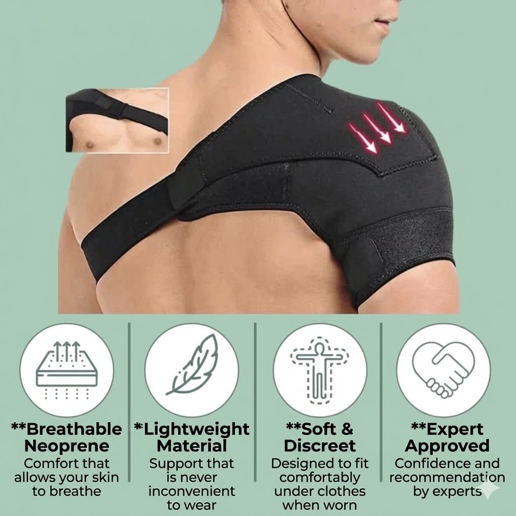 Thermabuild | Adjustable Compression Shoulder Brace for Pain Relief - Breathable Neoprene Support Sleeve for Rotator Cuff, Dislocation, and Joints