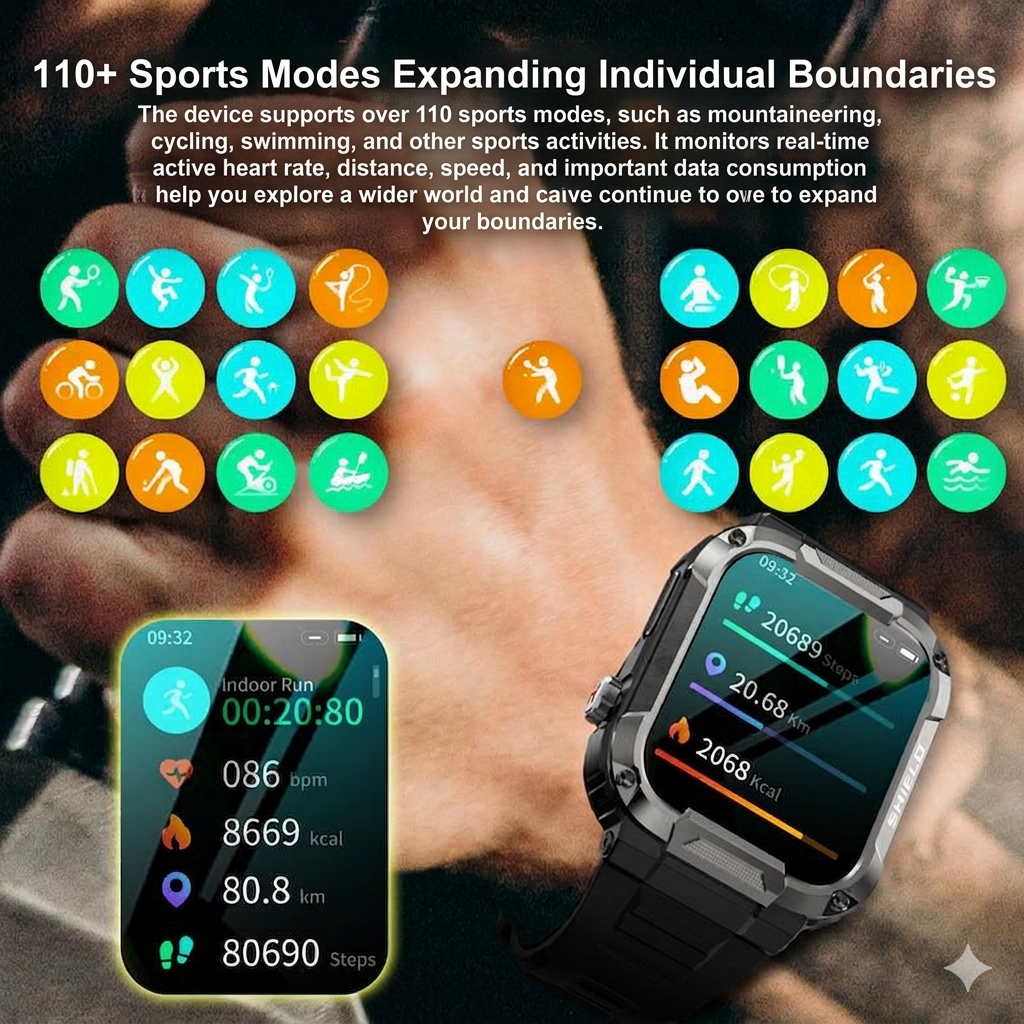 Thermabuild | Military Smartwatch for Men - Waterproof IP68 Rugged Fitness Tracker with Bluetooth Calling, Heart Rate Monitor and 110 Sports Modes