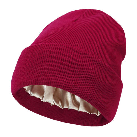 Thermabuild | Women's Wool Winter Beanie with Anti-Frizz Silk Lining - Warm Knit Skull Cap for Hair Protection against Static and Breakage - 22 x 23cm