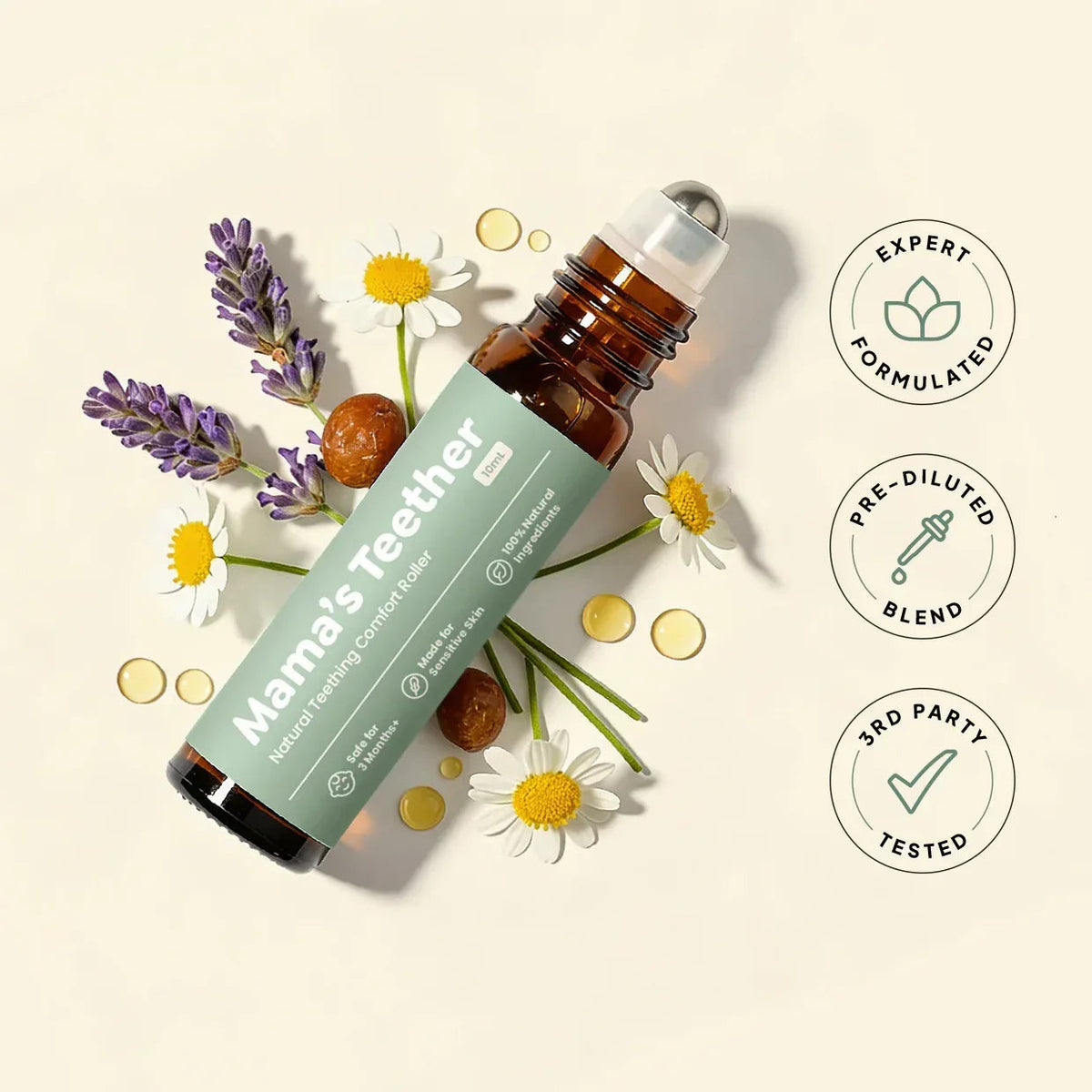 Thermabuild | Natural Baby Teething Roller with Roman Chamomile and Lavender - Soothing Essential Oil Topical Blend for Infants 3 Months and Up