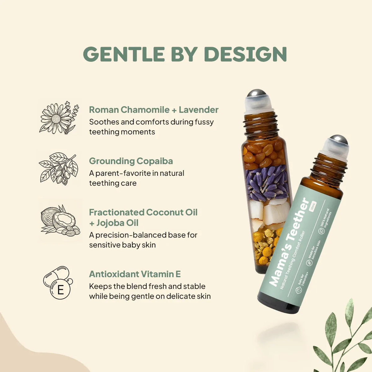 Thermabuild | Natural Baby Teething Roller with Roman Chamomile and Lavender - Soothing Essential Oil Topical Blend for Infants 3 Months and Up