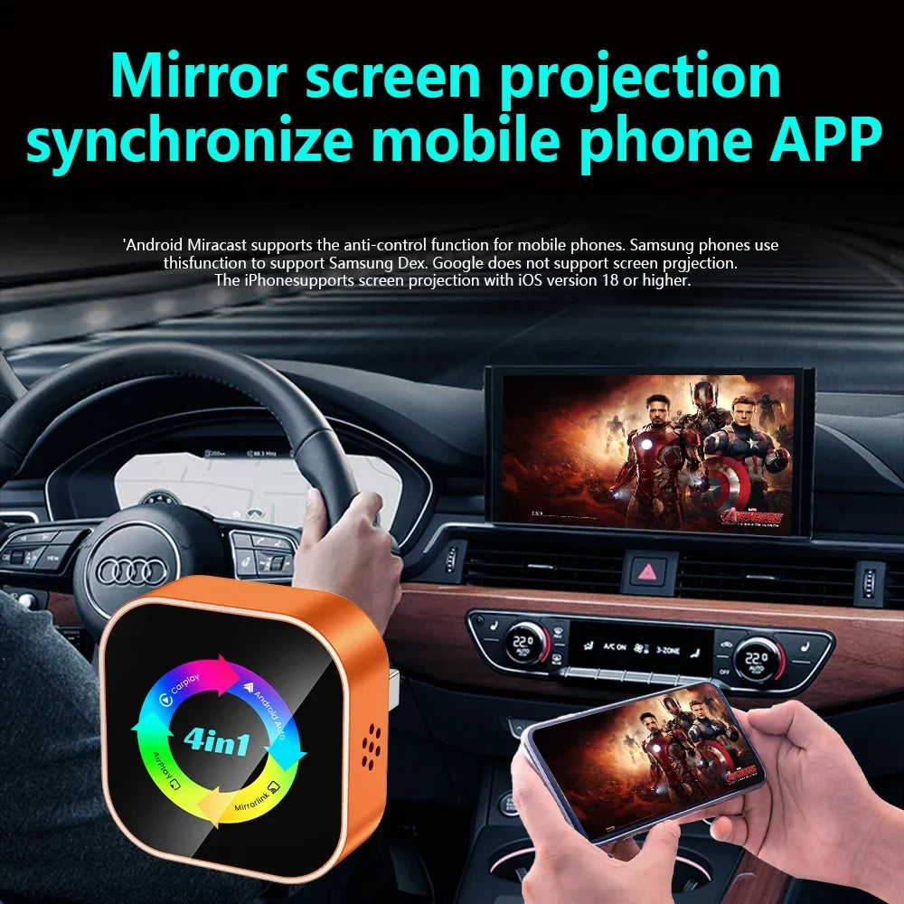 Thermabuild | 4-in-1 Wireless CarPlay and Android Auto Adapter - Bluetooth WiFi Dongle with AirPlay Mirror Link for Wired Factory Head Units - Universal
