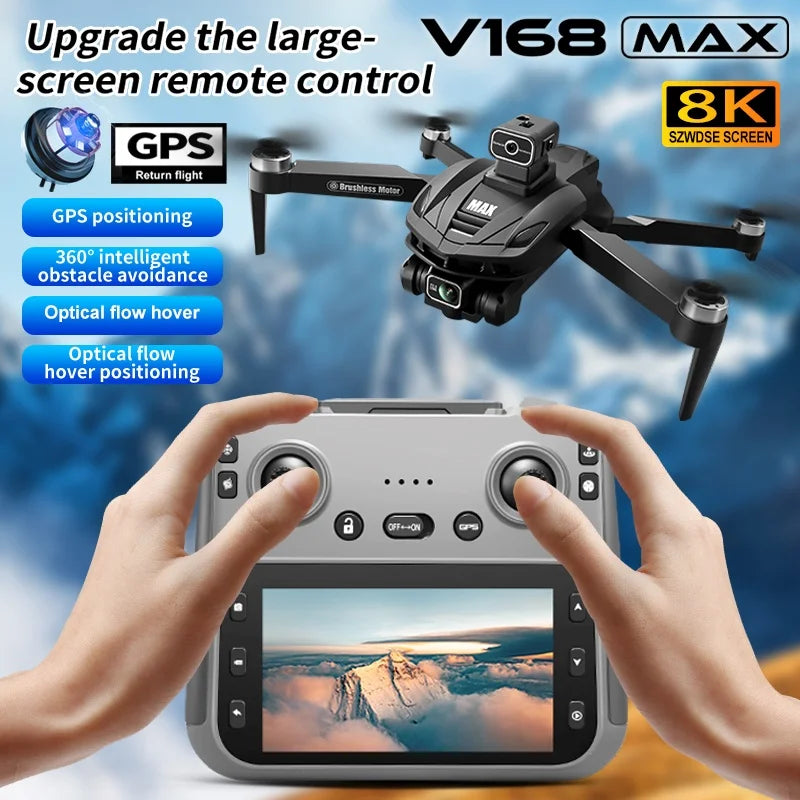 Thermabuild | V168 MAX GPS Folding Drone with 8K Camera - Professional Brushless Aerial FPV Quadcopter with Obstacle Avoidance and Large Screen Remote