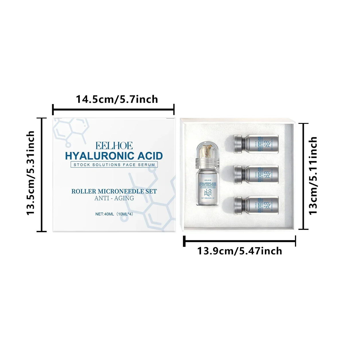 Thermabuild | Hyaluronic Acid Face Serum Set with Roller Applicator – 4 x 10ml Moisturizing Serum