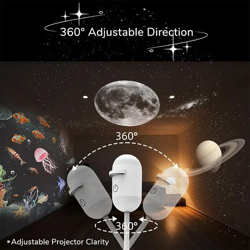 Thermabuild | USB Mini Galaxy Star Projector Night Light with Interchangeable Slide Films – Starry Sky Light for Home and Car