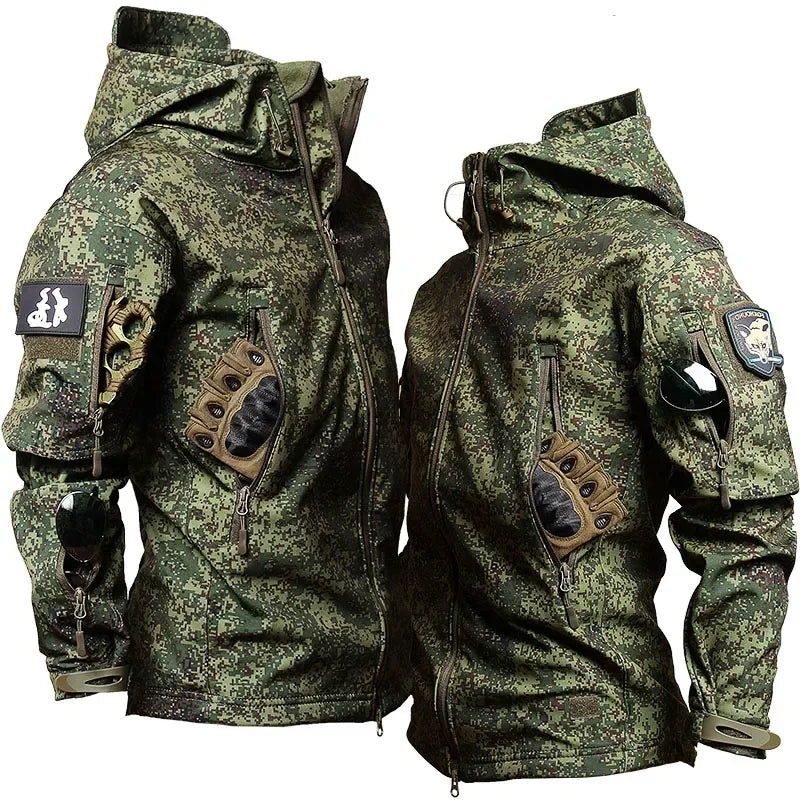 Thermabuild | Men's Military Tactical Uniform Set - Hooded Soft Shell Hunting Jacket with Breathable Long Sleeve Shirt and Multi-Pocket Cargo Pants - Unisex