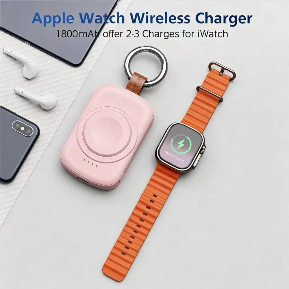 Thermabuild | Portable Magnetic Smartwatch Charger Keychain with 1800mAh Battery – Wireless Charging Dock