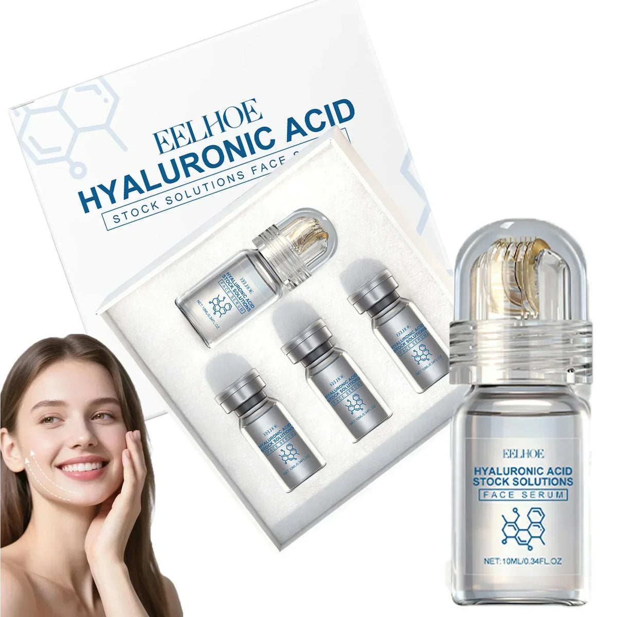 Thermabuild | Hyaluronic Acid Face Serum Set with Roller Applicator – 4 x 10ml Moisturizing Serum