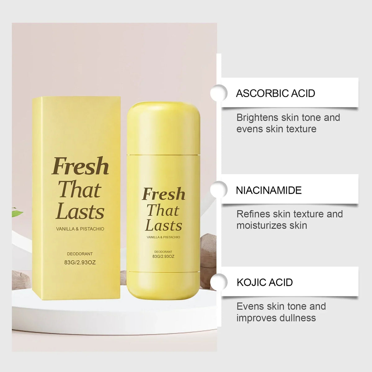 Thermabuild | Deodorant Vanilla & Pistachio Fresh That Lasts | 24 Hour Odor Control, No Aluminum, Baking Soda, Parabens, Phthalates, Ethanol | Brightening & Smoothing for Dark Underarms with Kojic Acid & Turmeric | Korean Skincare, K-Beauty