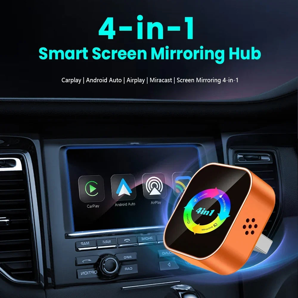 Thermabuild | 4-in-1 Wireless CarPlay and Android Auto Adapter - Bluetooth WiFi Dongle with AirPlay Mirror Link for Wired Factory Head Units - Universal