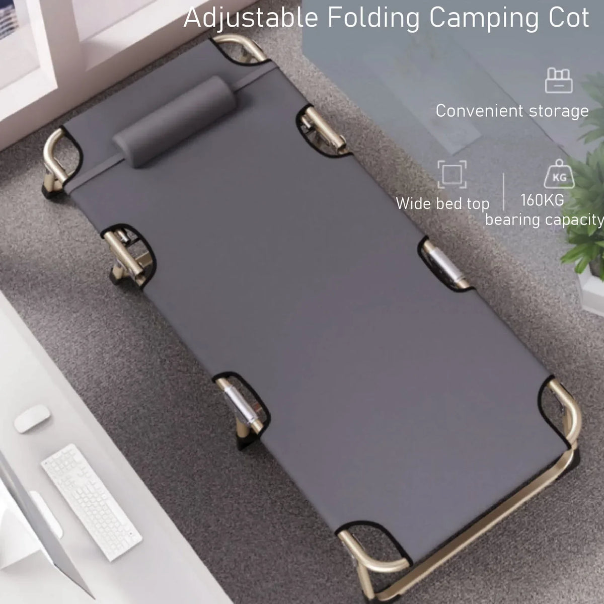 Thermabuild | Lightweight Camping Tent Cot with Pillow - Portable Waterproof Alloy Folding Sleeping Bed with Adjustable Backrest for Beach and Terrace