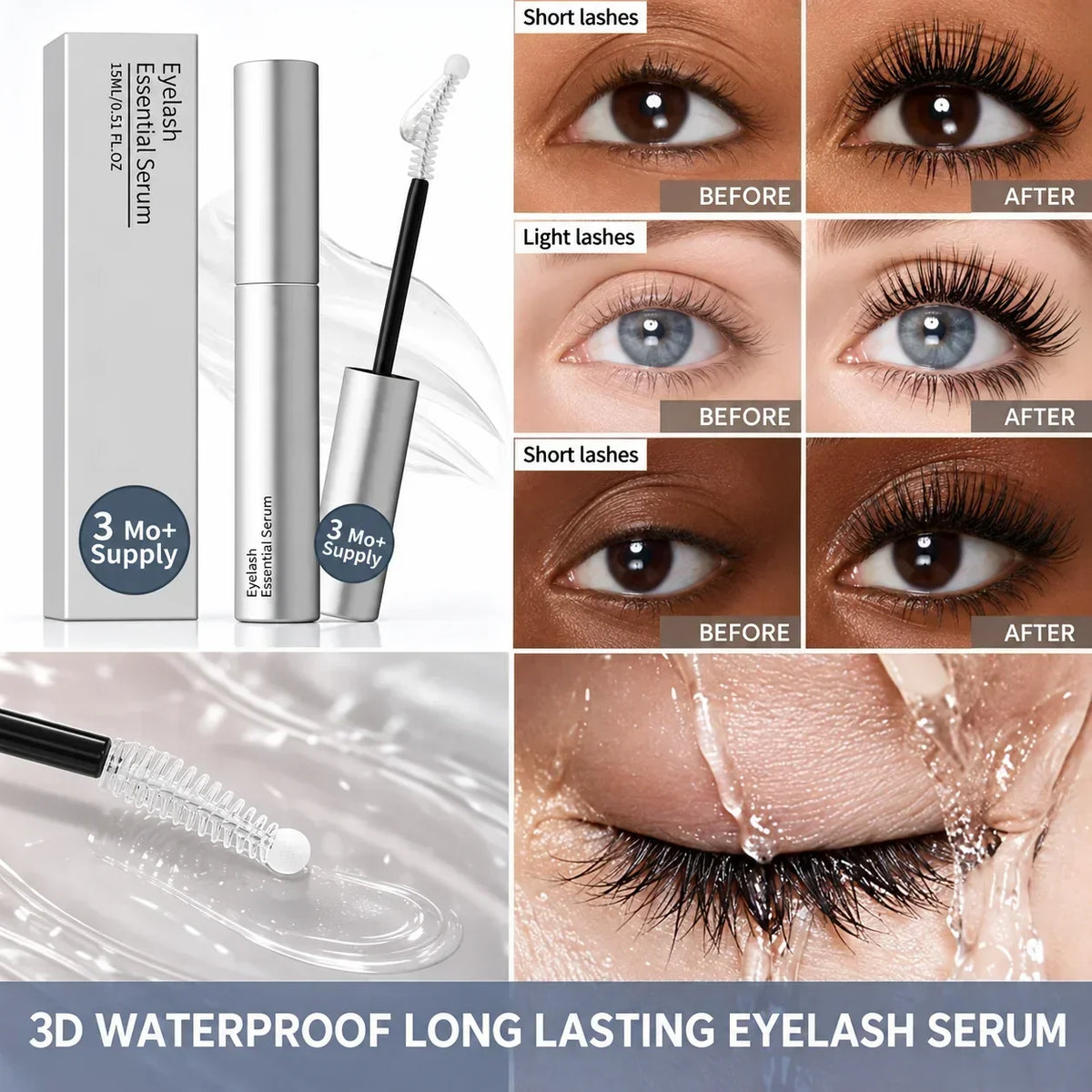 Thermabuild | Eyelash and Eyebrow Serum 15ml with Biotin, Castor Oil and Precision Brush