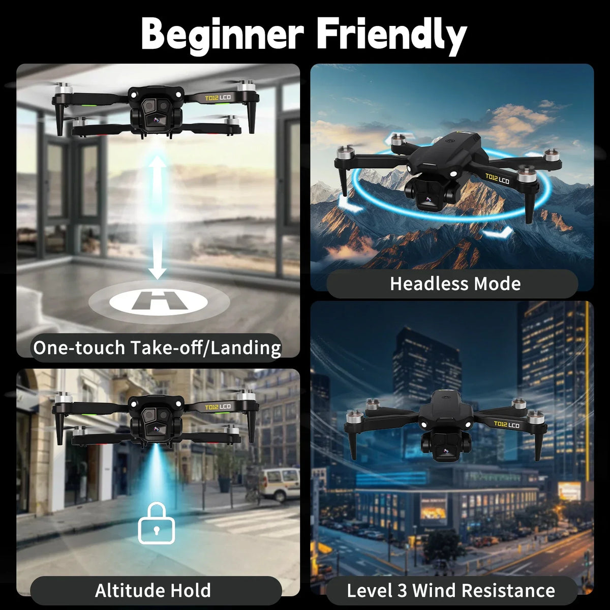 Thermabuild | Brushless Motor Drone with LCD Screen Remote Control - Portable Optical Flow Positioning Quadcopter for Beginners - Lightweight Aerial Toy