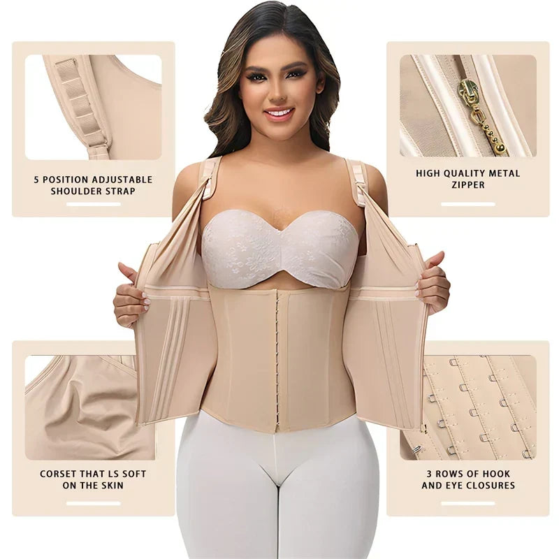 Thermabuild | Women's Shapewear Vest with Built-In Underwire Bra – 17 Steel Bones, Zipper and Adjustable Straps