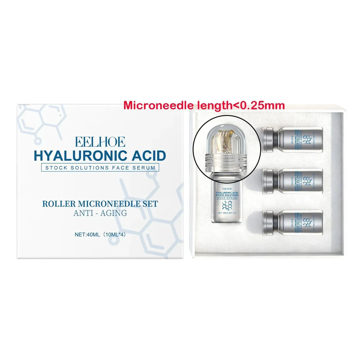 Thermabuild | Hyaluronic Acid Face Serum Set with Roller Applicator – 4 x 10ml Moisturizing Serum