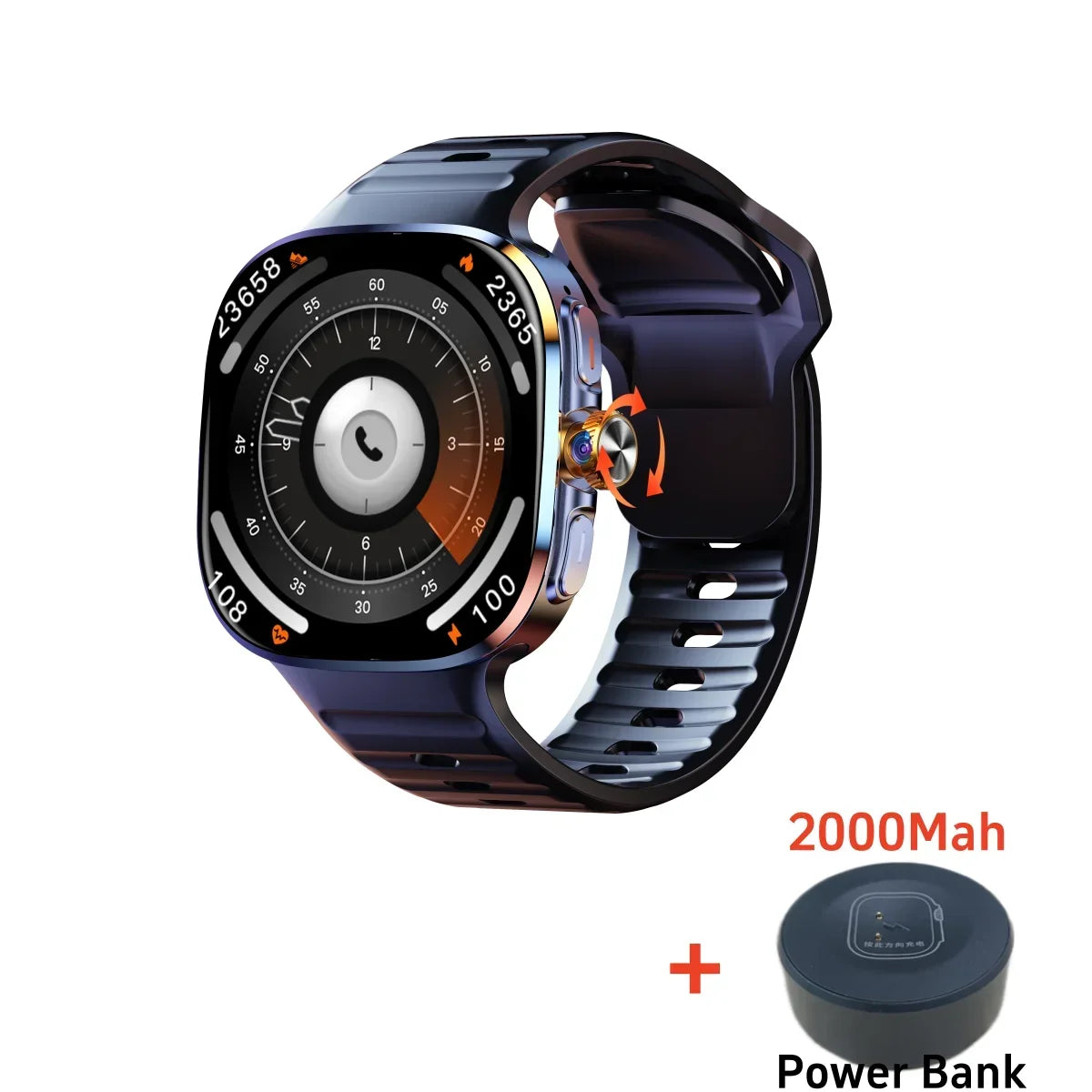 Thermabuild | M99 5G Smartwatch with 2.4 Inch AMOLED Screen and 900W Rotating Camera - WiFi GPS Navigation Watch with Heart Rate Monitor for Men and Women