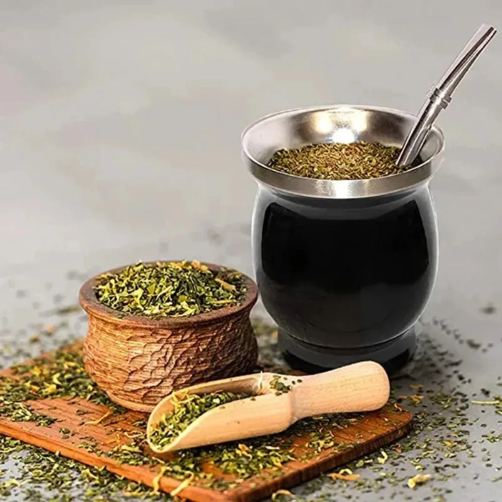 Thermabuild | Stainless Steel Yerba Mate Gourd Cup Set - Double Walled Vacuum Insulated Tea Mug with Bombilla Straw and Cleaning Brush - Unisex - 8oz Capacity