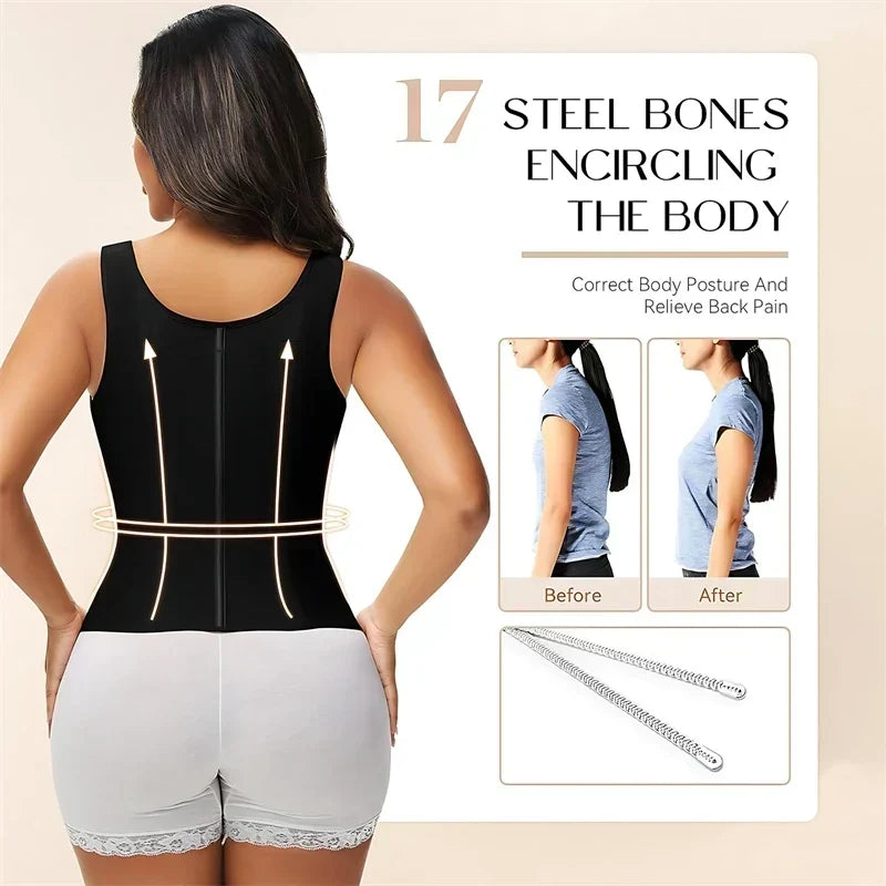Thermabuild | Women's Shapewear Vest with Built-In Underwire Bra – 17 Steel Bones, Zipper and Adjustable Straps