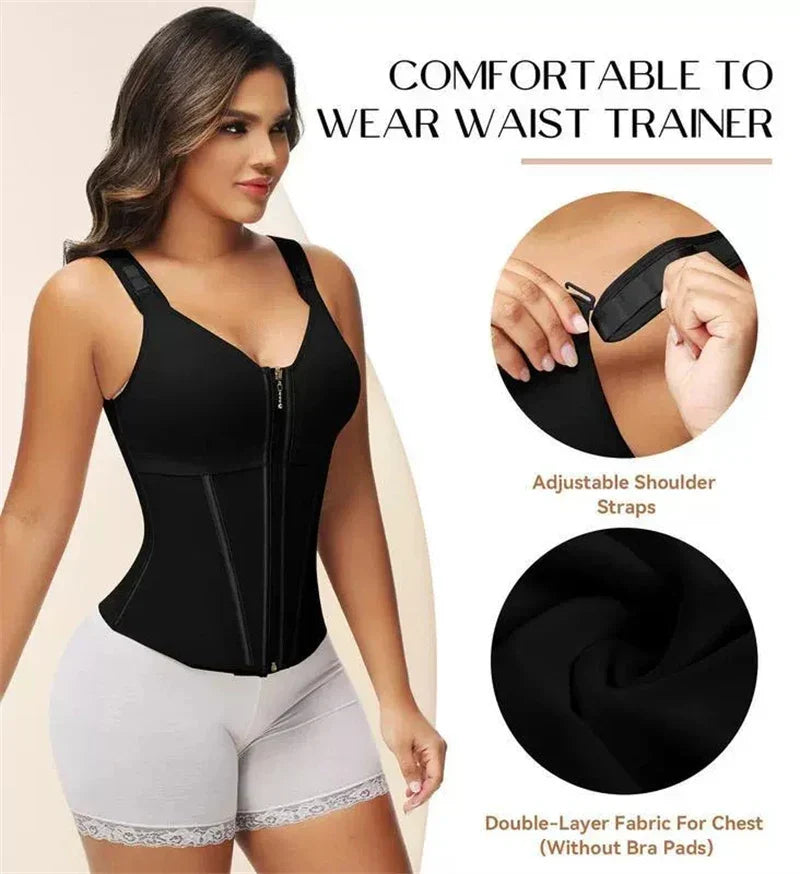 Thermabuild | Women's Shapewear Vest with Built-In Underwire Bra – 17 Steel Bones, Zipper and Adjustable Straps