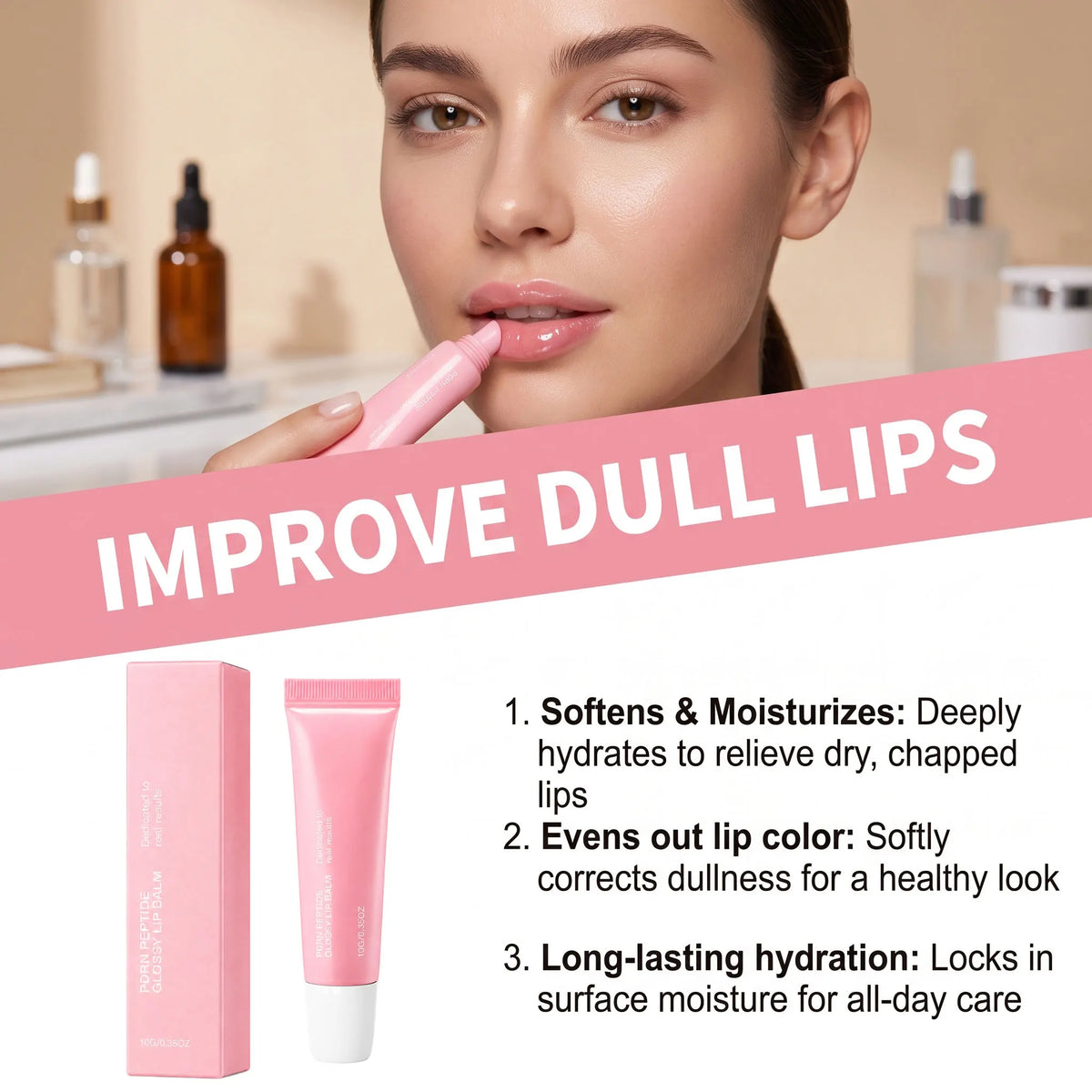 Thermabuild | PDRN Peptide Glossy Lip Balm 10g – Hydrating Pink-Tinted Lip Cream for Dry Lips