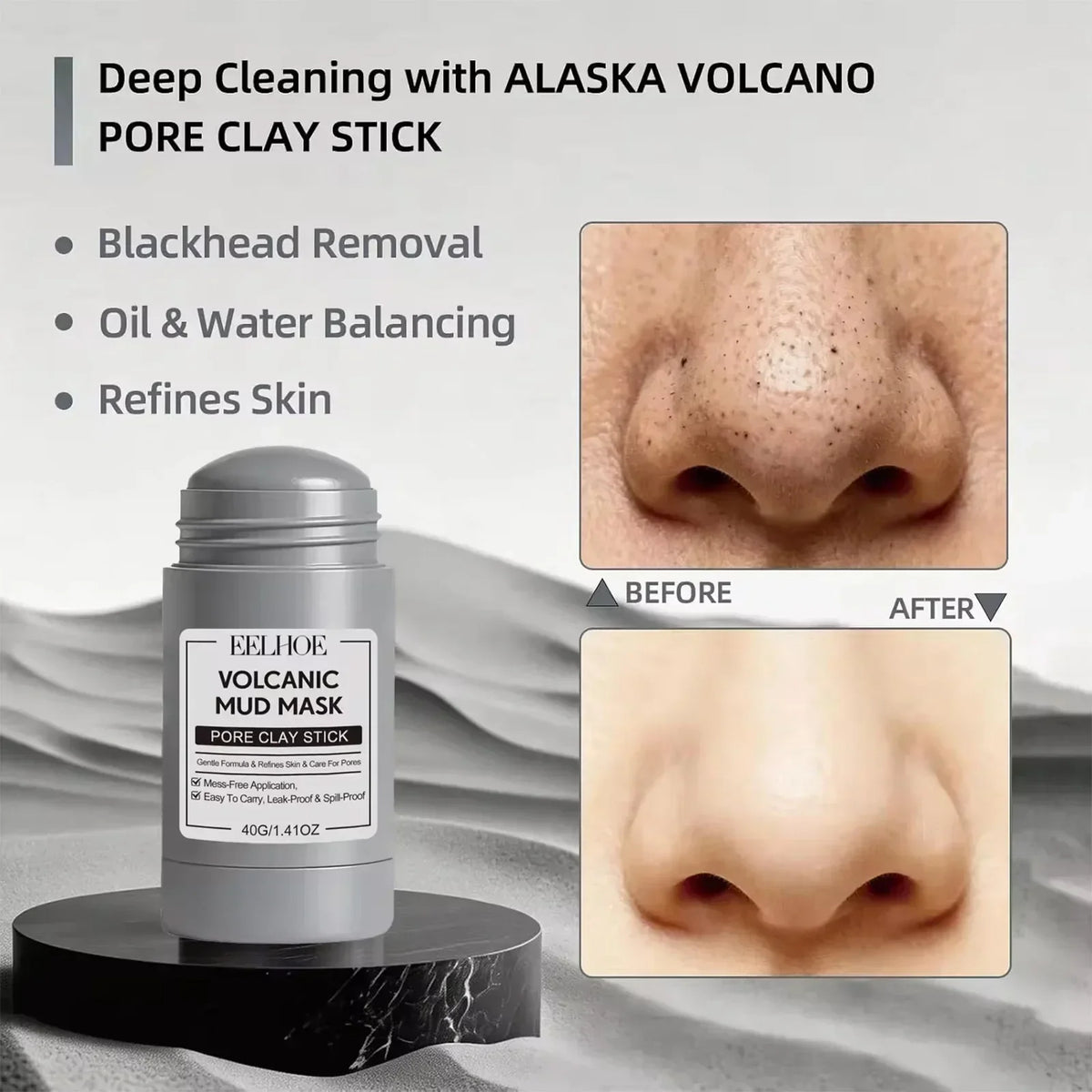 Thermabuild | Clay Mask Stick for Deep Pore Cleansing – Kaolin Face Mask with Roller Ball Applicator