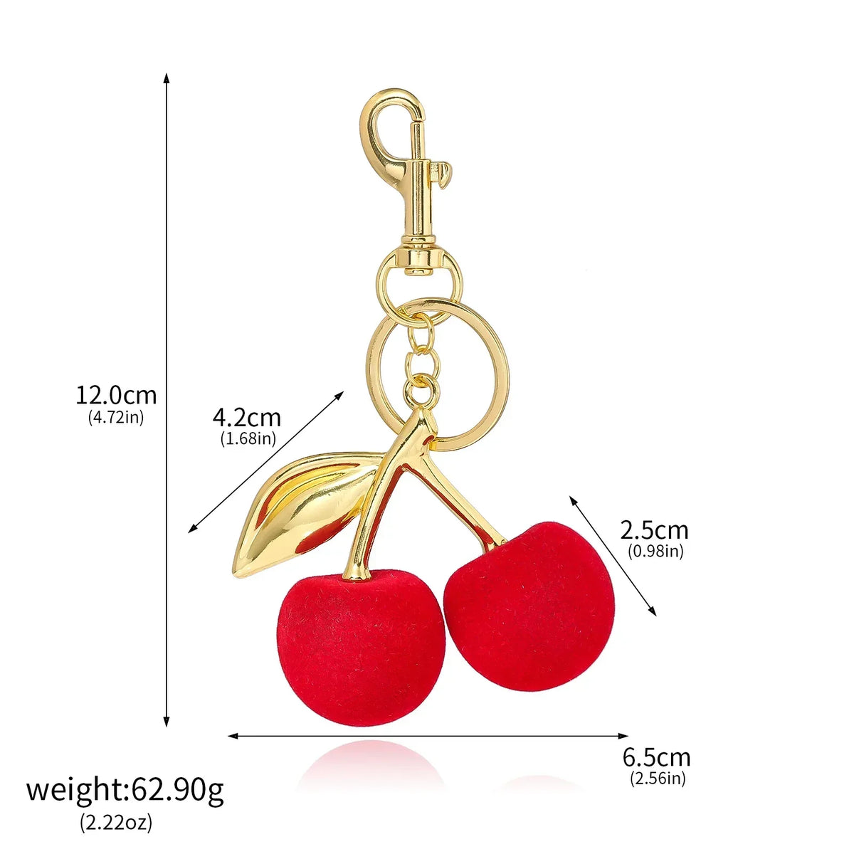 Thermabuild | Red Cherry Bag Charm & Keychain – Gold-Tone Metal