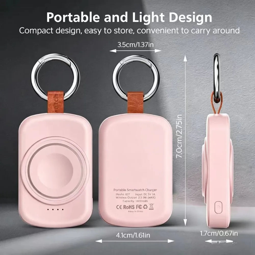 Thermabuild | Portable Magnetic Smartwatch Charger Keychain with 1800mAh Battery – Wireless Charging Dock