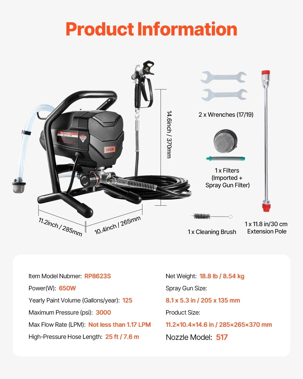 Thermabuild | Electric High Pressure Airless Paint Sprayer - 650W Professional Painting Machine with Extension Rod and 3000PSI Output for Home and Industrial Use