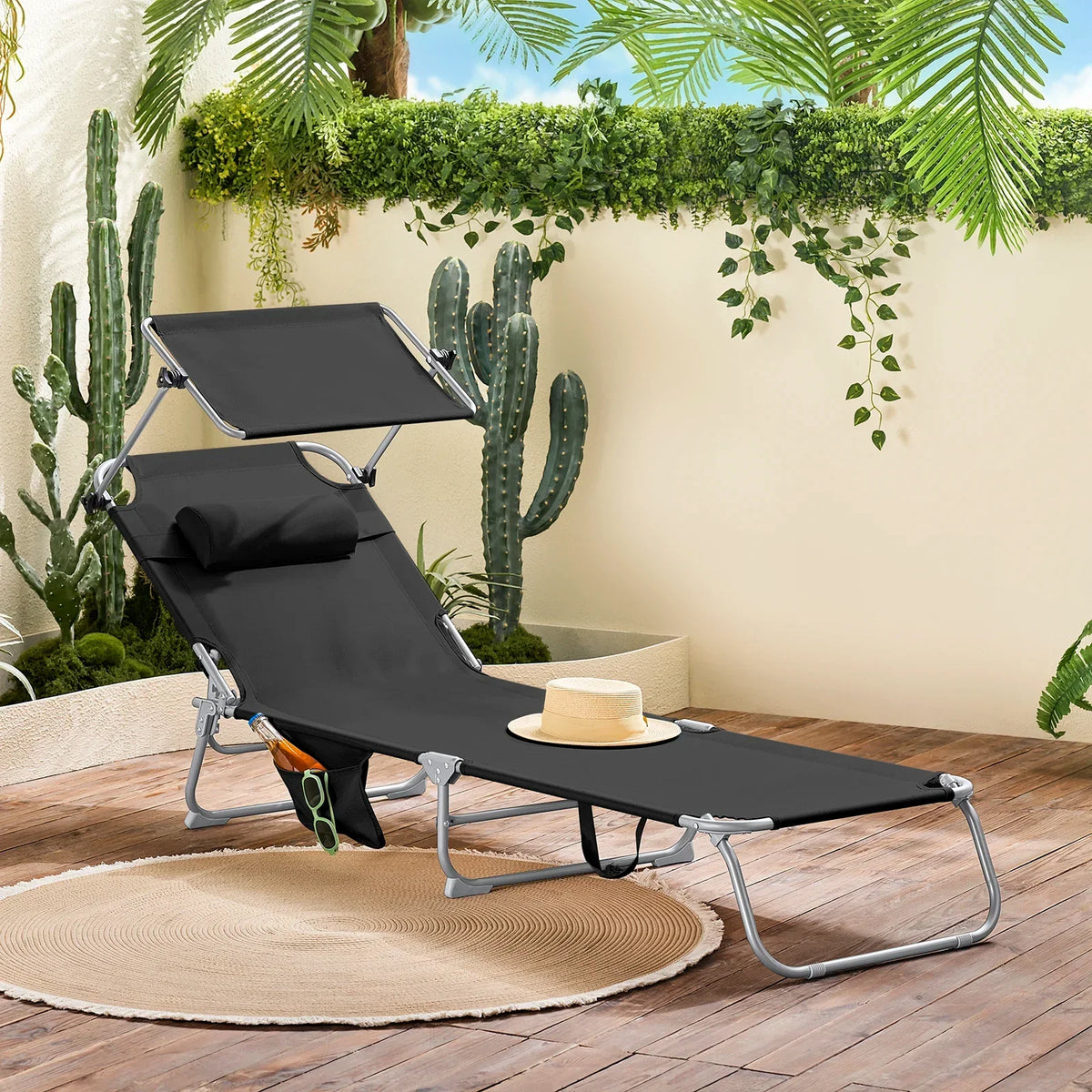 Thermabuild | Outdoor Garden Swing Lounger with Metal Frame and Side Storage Bag - Ergonomic Relaxing Rocking Chair for Courtyard, Beach, and Balcony