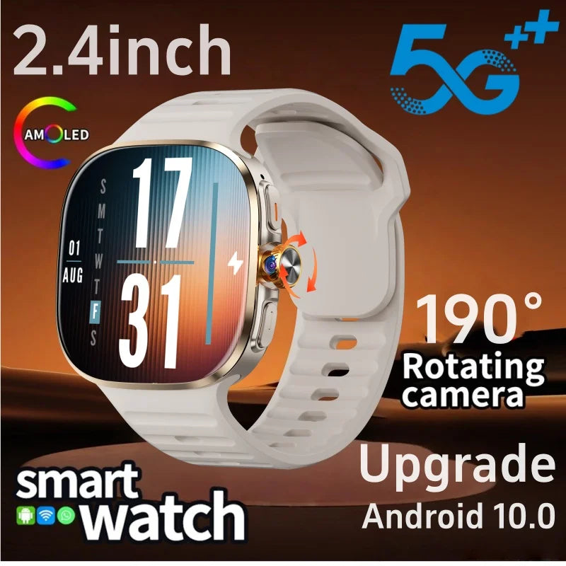 Thermabuild | M99 5G Smartwatch with 2.4 Inch AMOLED Screen and 900W Rotating Camera - WiFi GPS Navigation Watch with Heart Rate Monitor for Men and Women