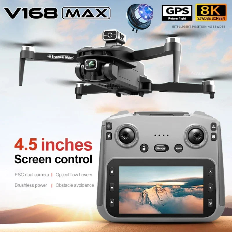 Thermabuild | V168 MAX GPS Folding Drone with 8K Camera - Professional Brushless Aerial FPV Quadcopter with Obstacle Avoidance and Large Screen Remote
