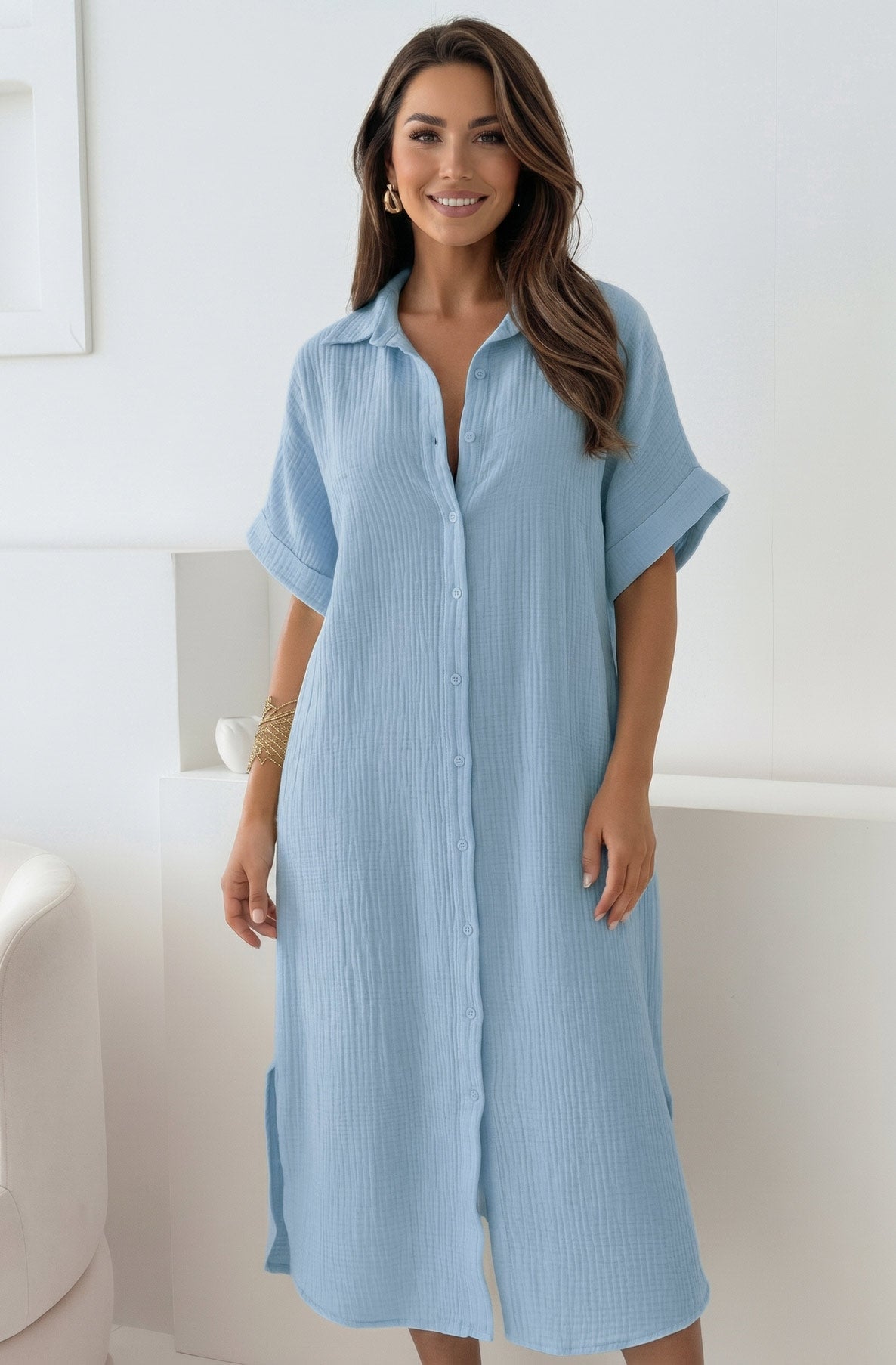 Thermabuild | Solea Oversized Pocket Cotton Gauze Style Midaxi Dress
