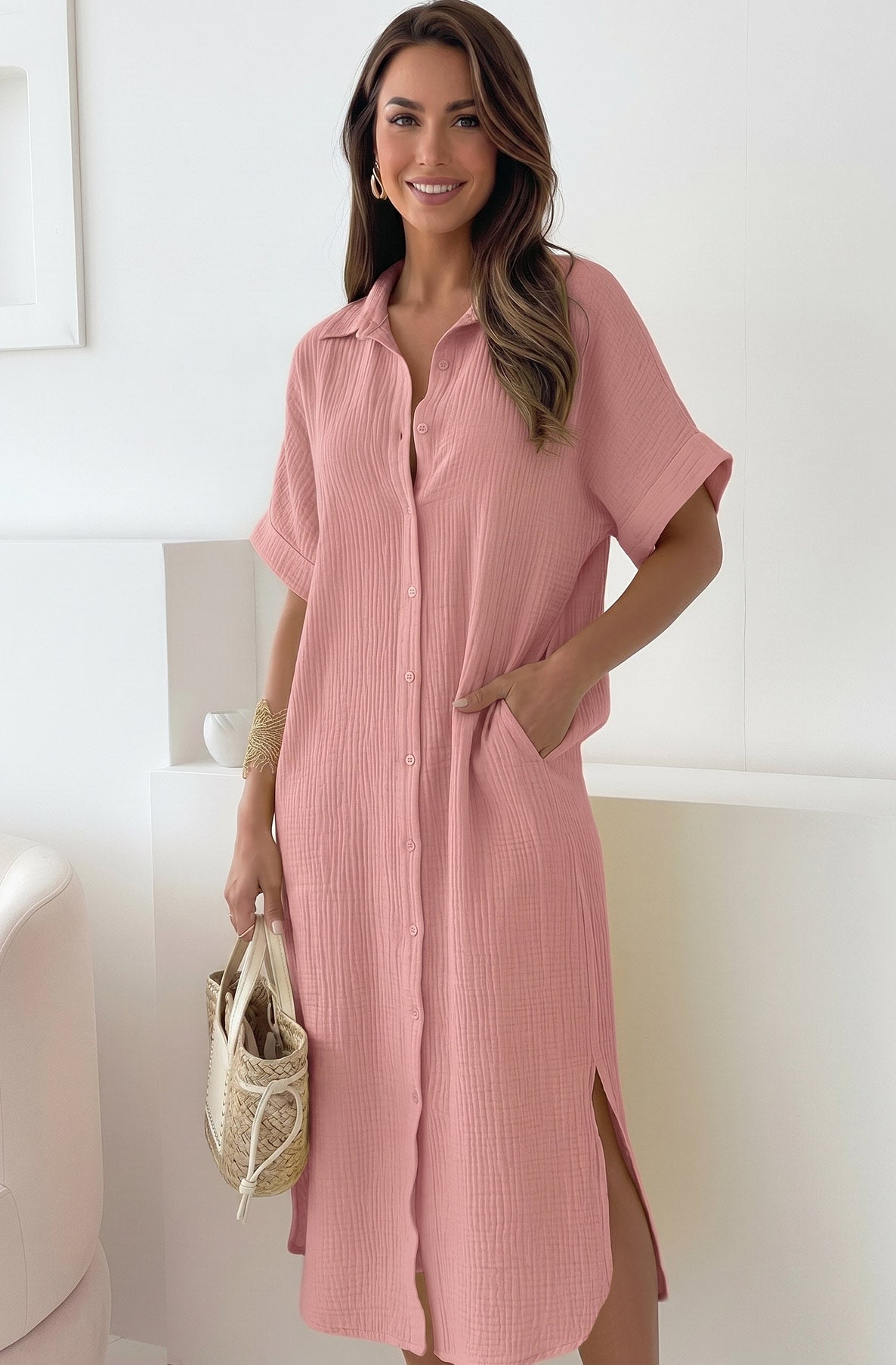 Thermabuild | Solea Oversized Pocket Cotton Gauze Style Midaxi Dress