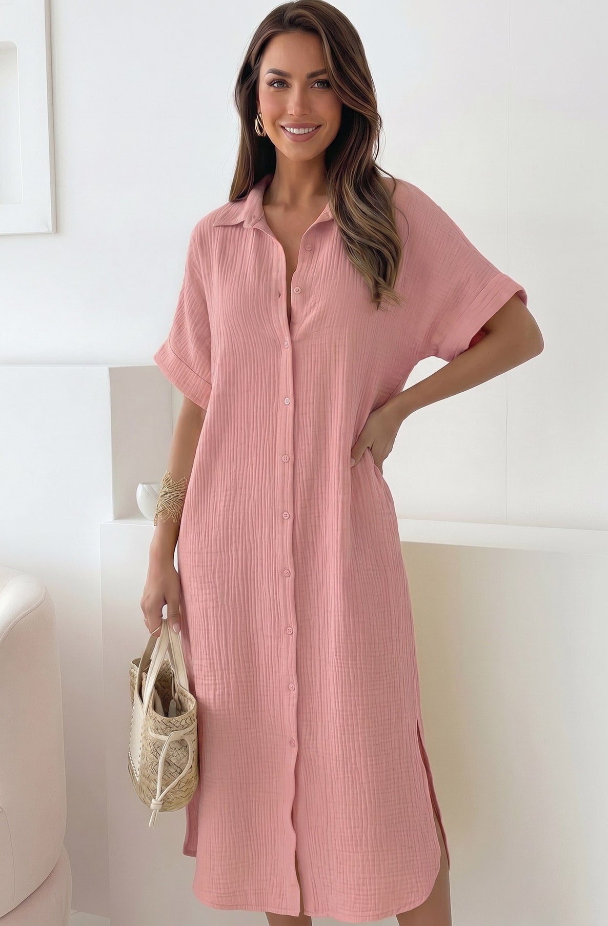 Thermabuild | Solea Oversized Pocket Cotton Gauze Style Midaxi Dress