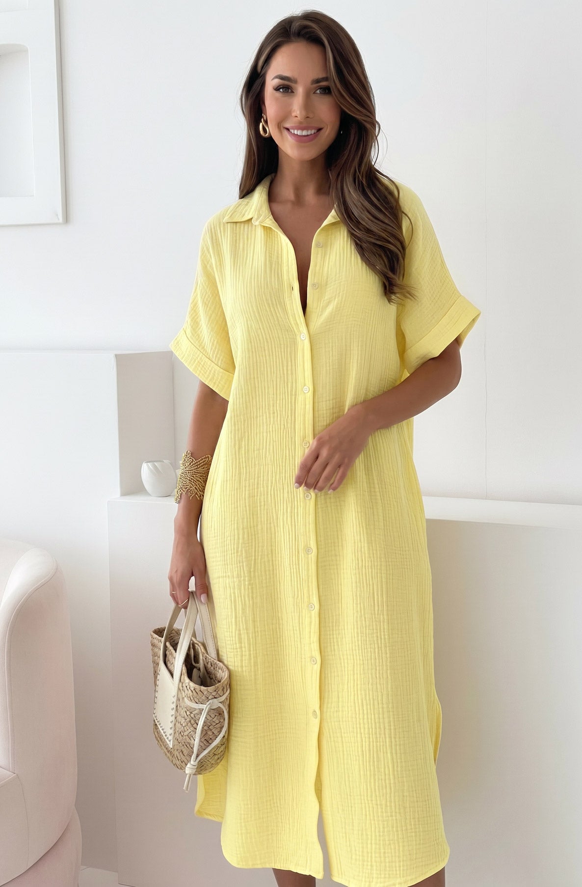 Thermabuild | Solea Oversized Pocket Cotton Gauze Style Midaxi Dress