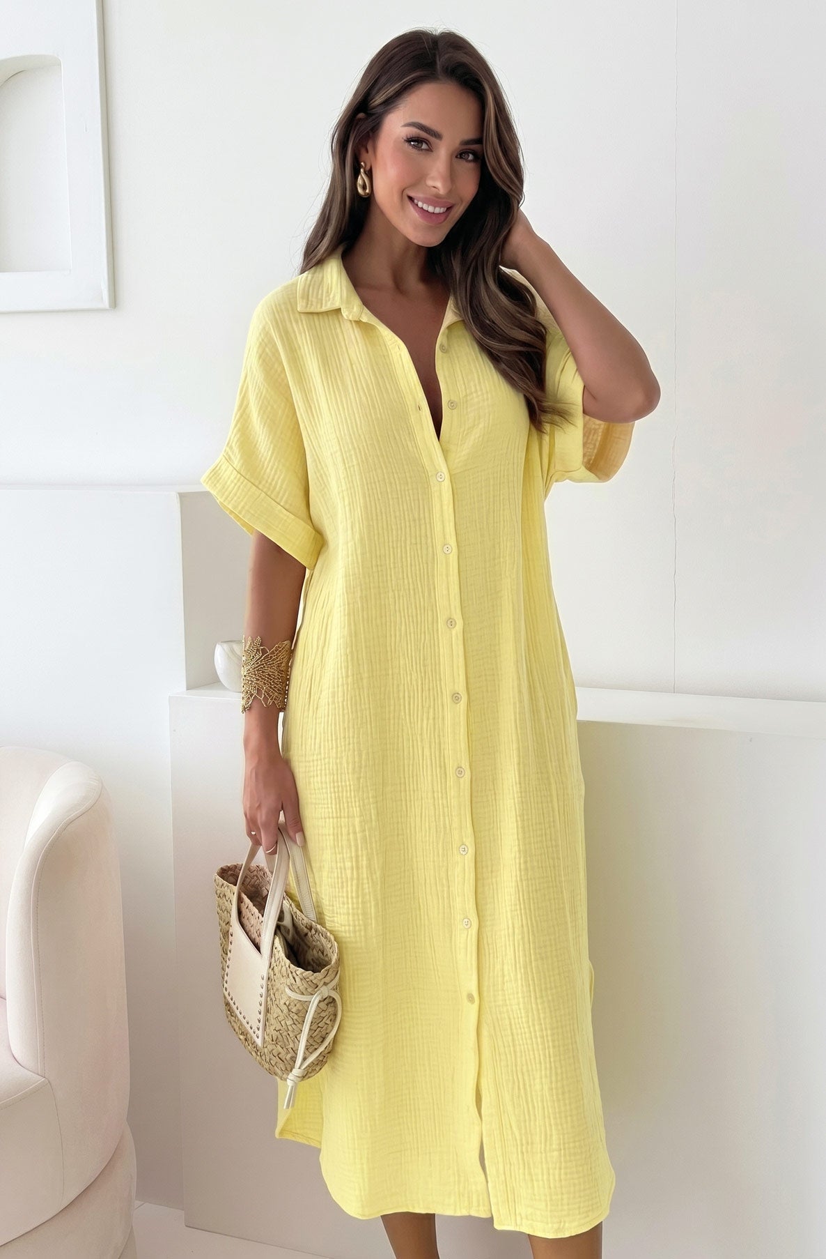 Thermabuild | Solea Oversized Pocket Cotton Gauze Style Midaxi Dress