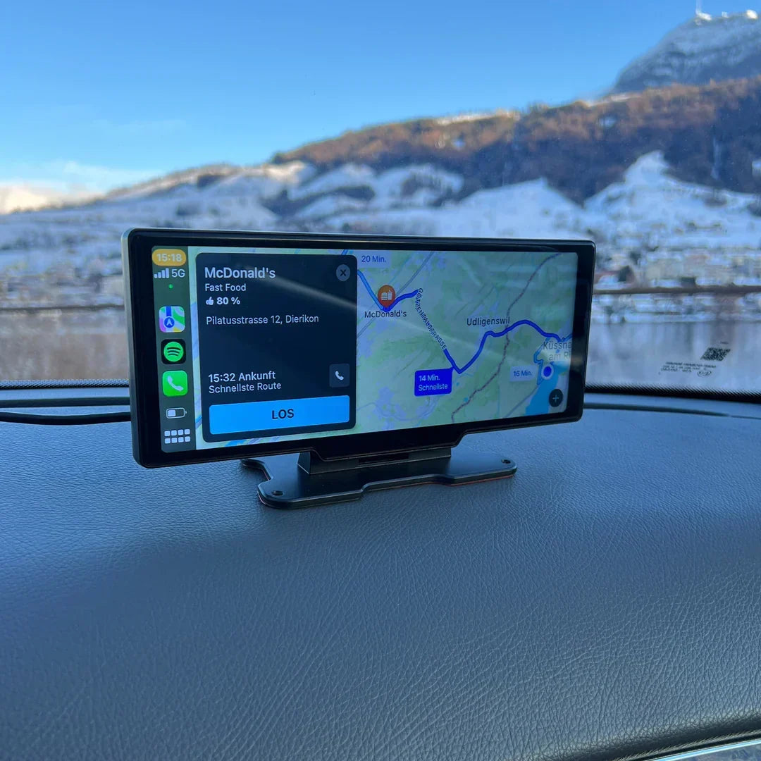 Thermabuild | Wireless Apple CarPlay and Android Auto Portable Touchscreen Display for Universal Vehicles - Dashboard Mounted Car Multimedia Player with Bluetooth and Dashcam