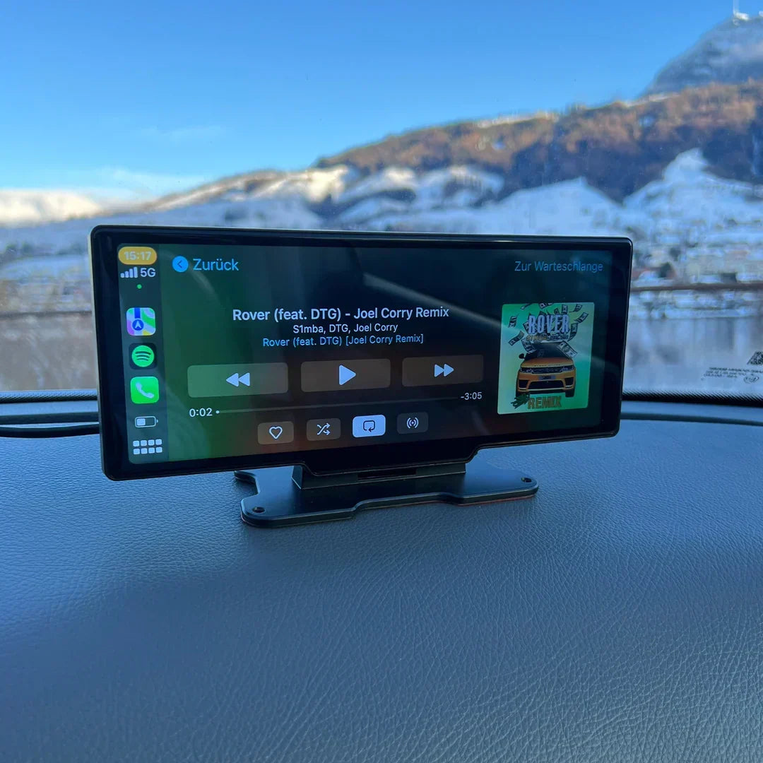 Thermabuild | Wireless Apple CarPlay and Android Auto Portable Touchscreen Display for Universal Vehicles - Dashboard Mounted Car Multimedia Player with Bluetooth and Dashcam