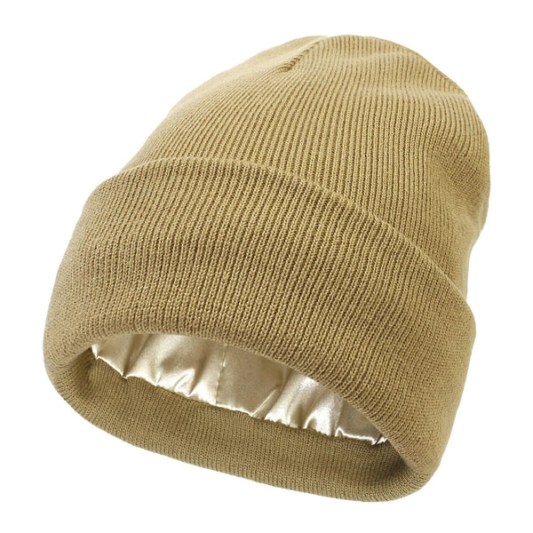 Thermabuild | Women's Wool Winter Beanie with Anti-Frizz Silk Lining - Warm Knit Skull Cap for Hair Protection against Static and Breakage - 22 x 23cm